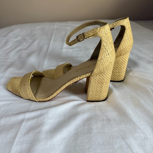 J.McLaughlin "Esme" Tan Raffia Block Heel Sandals Size 11 Classic Wedding Guest - Picture 4 of 7